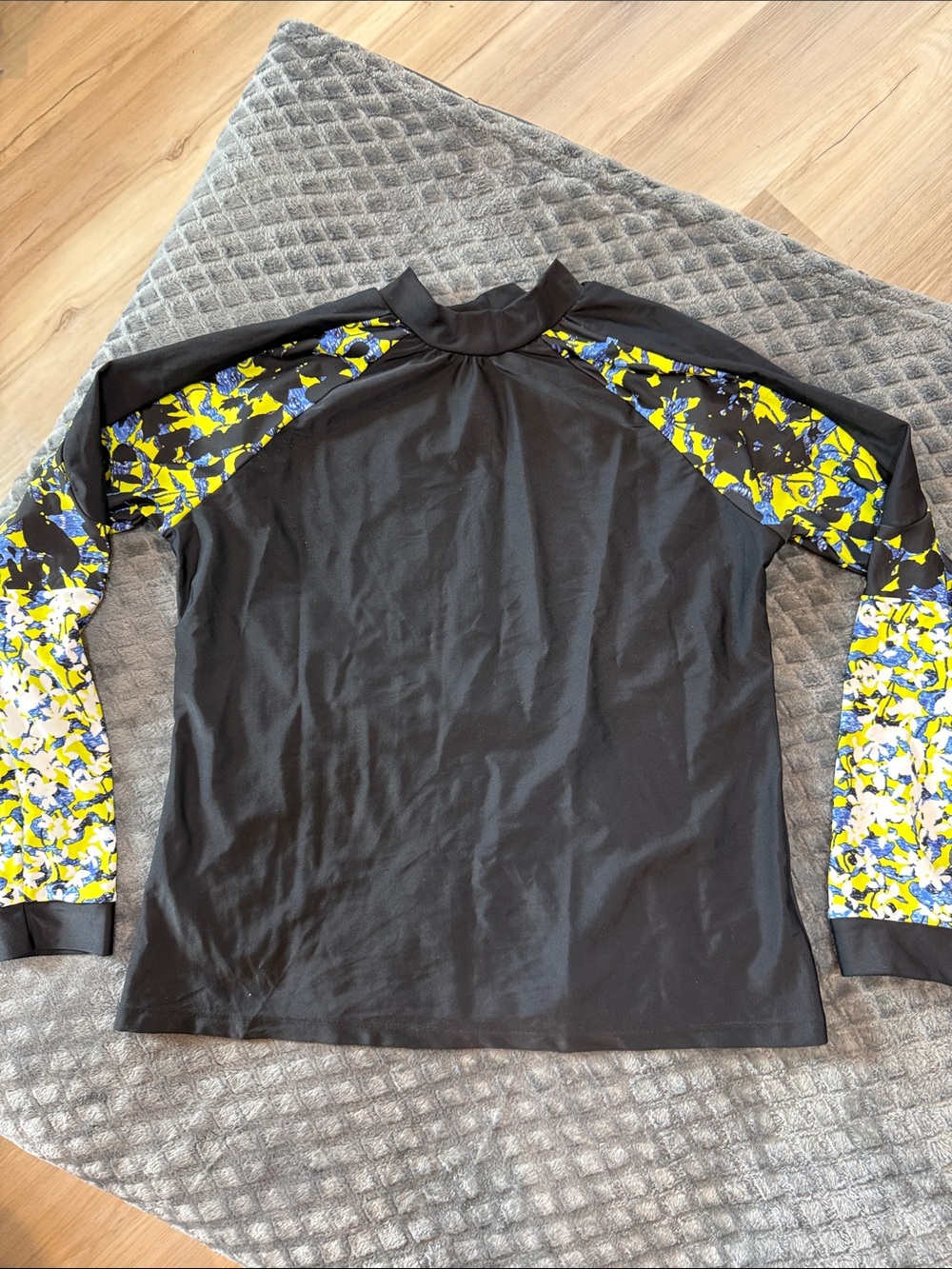 Peter Pilotto for Target Black Rash Guard Top with Yellow & Blue Floral Sleeves